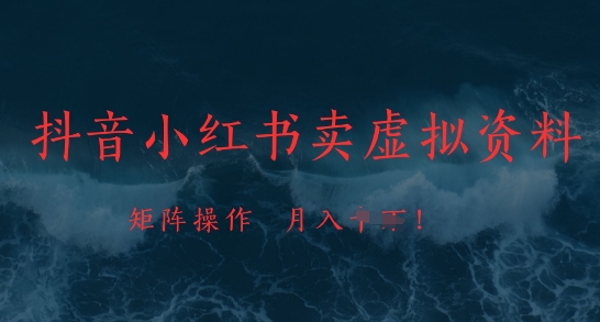 抖音小红书卖虚拟资料，市场需求一直存在，矩阵操作，月入1w+ - 副业联盟-副业联盟
