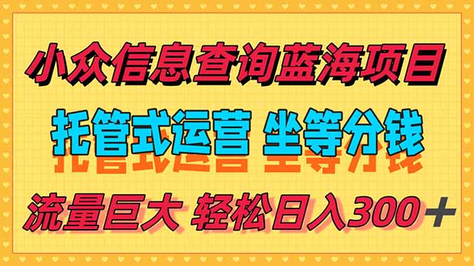 稳定日入300＋，小众信息查询蓝海项目，全程懒人式托管，解放你的时间 - 副业联盟-副业联盟