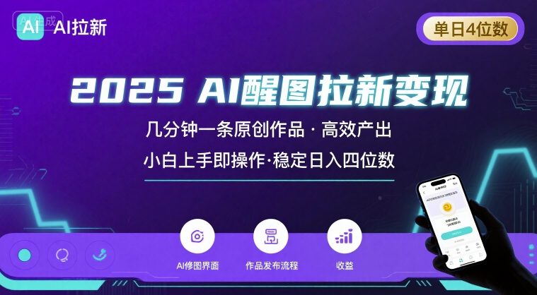 2025最强AI醒图拉新，几分钟一条原创作品，单日收入4位数，小白也能上手操作 - 副业联盟-副业联盟