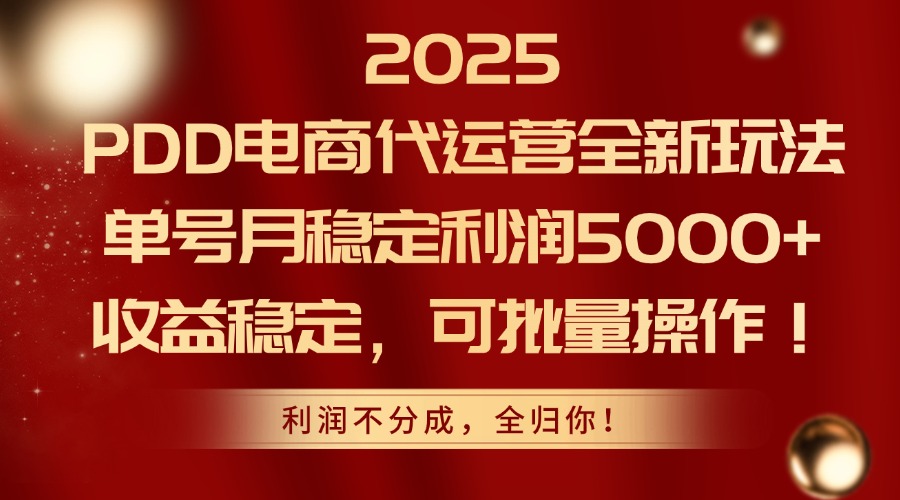 2025PDD电商代运营全新玩法，单号月稳定利润5000+，收益稳定，可批量操作 - 副业联盟-副业联盟