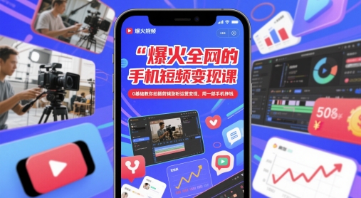 爆火全网的手机短视频变现课，0基础教你拍摄剪辑涨粉运营变现，用一部手机挣钱 - 副业联盟-副业联盟