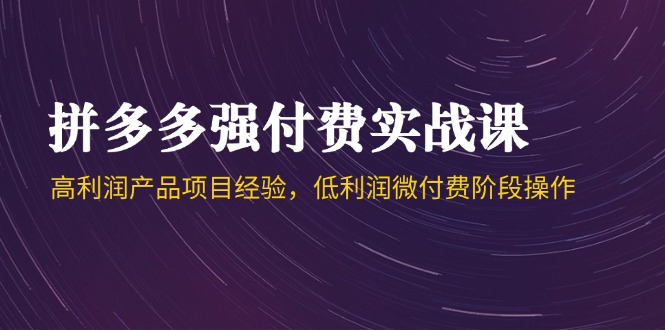 拼多多强付费实战课-44期，高利润产品项目经验，低利润微付费阶段操作 - 副业联盟-副业联盟
