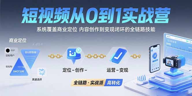 短视频从0到1的实战营：系统覆盖商业定位,内容创作到变现闭环的全链路技能 - 副业联盟-副业联盟