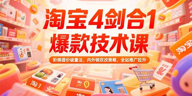 淘宝4剑合1爆款技术课73期：阶梯提价破量法，内外销双改策略 全站推广拉升 - 副业联盟-副业联盟