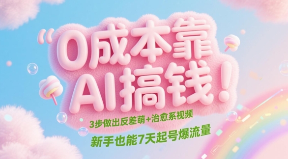 0成本靠AI搞钱！3步做出反差萌+治愈系视频，新手也能7天起号爆流量 - 副业联盟-副业联盟