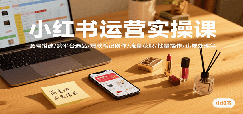 小红书运营实操课，账号搭建/跨平台选品/爆款笔记创作/流量获取/批量操作/违规处理等 - 副业联盟-副业联盟