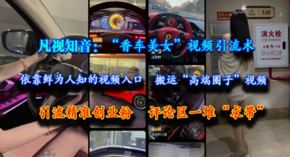 凡视知音：“香车美女”视频引流术，依靠鲜为人知的视频入口，搬运“高端圈子”视频，引流精准创业粉，评论区一堆“求带” - 副业联盟-副业联盟