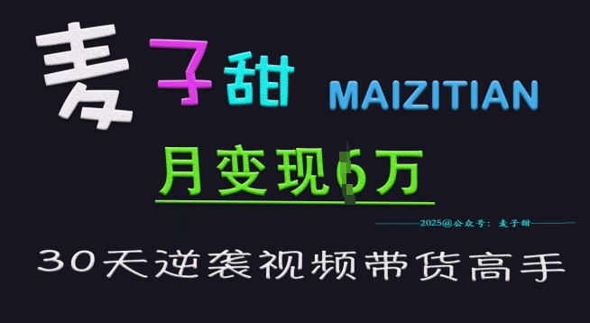 麦子甜30天逆袭视频带货高手，单月变现6W加特训营 - 副业联盟-副业联盟
