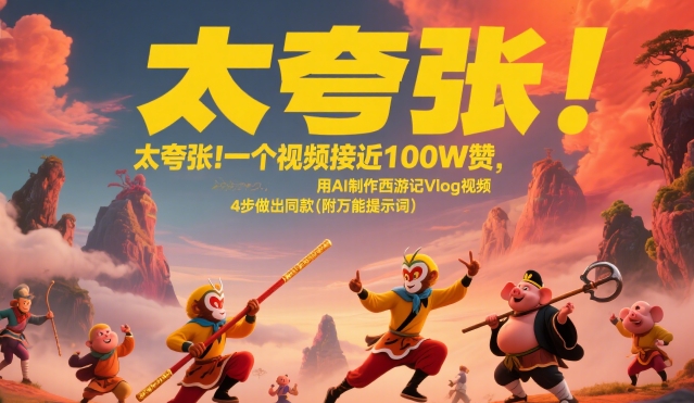 太夸张！一个视频接近100W赞，用AI制作西游记Vlog视频，全流程拆解来了(附万能提示词) - 副业联盟-副业联盟