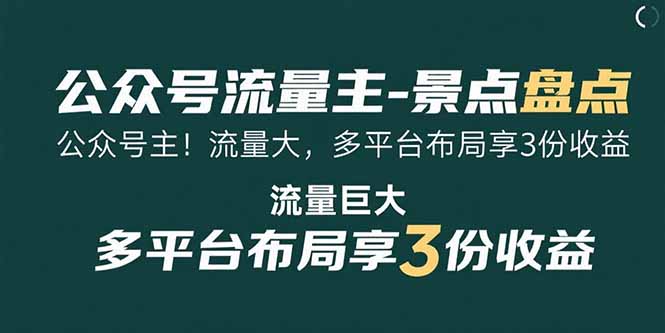 公众号流量主-景点盘点 流量巨大 多平台布局享3份收益 - 副业联盟-副业联盟