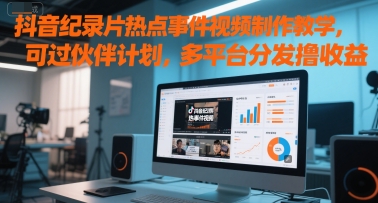 抖音纪录片热点事件视频制作教学，可过伙伴计划，多平台分发撸收益 - 副业联盟-副业联盟