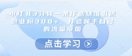 小红书3分钟一条作品精准引流创业粉300+，打造属于自己的流量帝国 - 副业联盟-副业联盟