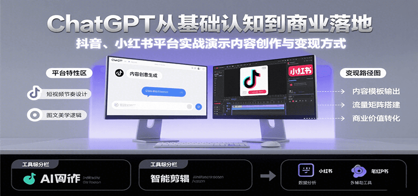 ChatGPT从基础认知到商业落地，实战演示抖音、小红书等平台的内容创作与变现 - 副业联盟-副业联盟