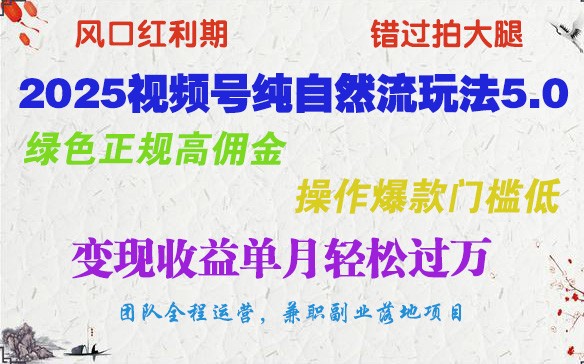2025视频号纯自然流玩法5.0，绿色正规高佣金，操作爆款门槛低，变现收益单月轻松过万 - 副业联盟-副业联盟