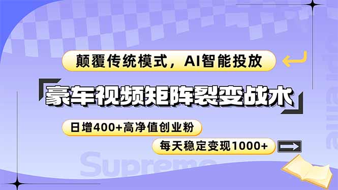 豪车视频矩阵裂变战术，颠覆传统模式，AI智能投放，日增400+高净值创业... - 副业联盟-副业联盟