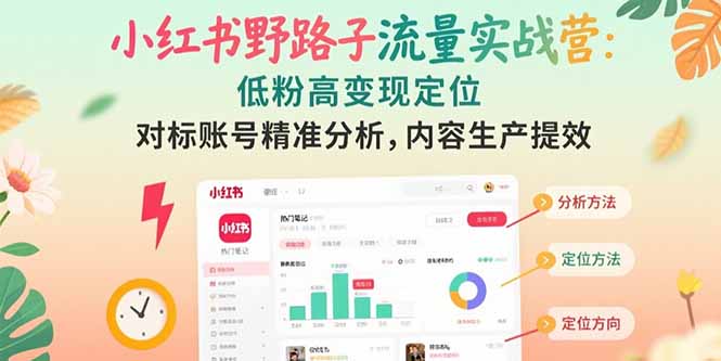 小红书野路子流量实战营：低粉高变现定位 对标账号精准分析 内容生产提效 - 副业联盟-副业联盟