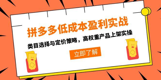拼多多低成本盈利实战，类目选择与定价策略，高权重产品上架实操 - 副业联盟-副业联盟