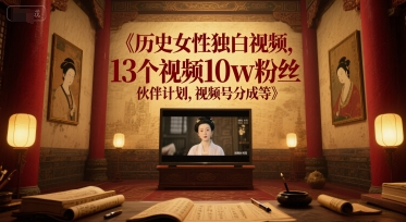 历史女性独白视频，13个视频10w粉丝，伙伴计划，视频号分成等 - 副业联盟-副业联盟