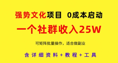 强势文化项目，一个社群收入25个W，0成本启动，可矩阵批量操作，原创详细实操教程 - 副业联盟-副业联盟