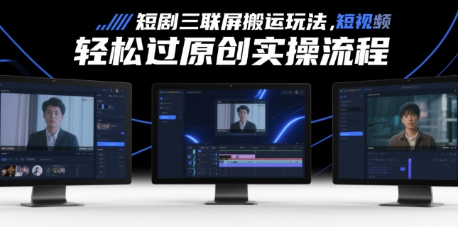 短剧三联屏搬运玩法，短剧搬运轻松过原创实操流程 - 副业联盟-副业联盟