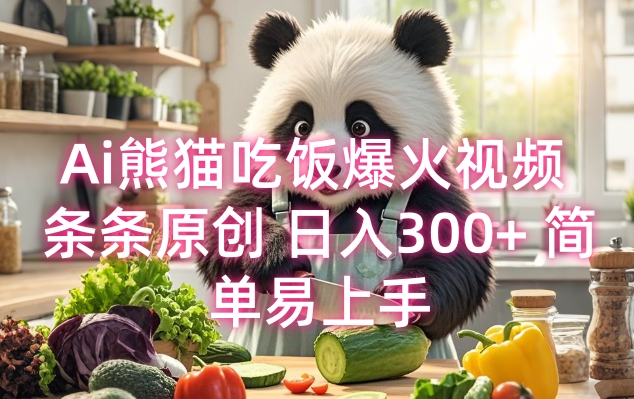 Ai熊猫吃饭爆火视频 条条原创 日入300+ 简单易上手 - 副业联盟-副业联盟