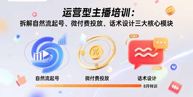 运营型主播培训：拆解自然流起号、微付费投放、话术设计三大核心模块-8月 - 副业联盟-副业联盟