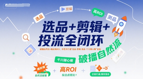 选品+剪辑+投流全闭环，破播自然流+撬动高ROI，手把手打通“选品-剪辑-测品-千川随心推”全链 - 副业联盟-副业联盟