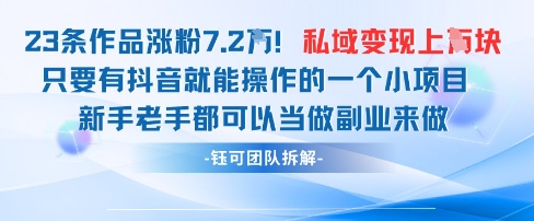 抖音私域项目23条作品涨粉7.2W，私域变现1W - 副业联盟-副业联盟