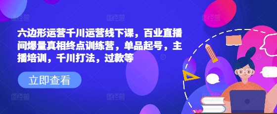 六边形运营千川运营线下课，百业直播间爆量真相终点训练营，单品起号，主播培训，千川打法，过款等 - 副业联盟-副业联盟