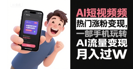 AI短视频热门涨粉变现，一部手机玩转AI流量变现，月入过W - 副业联盟-副业联盟