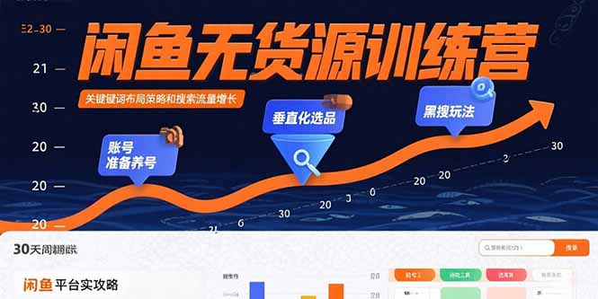 闲鱼无货源训练营：账号准备养号/垂直化选品/黑搜玩法，0基础30天盈利指南 - 副业联盟-副业联盟