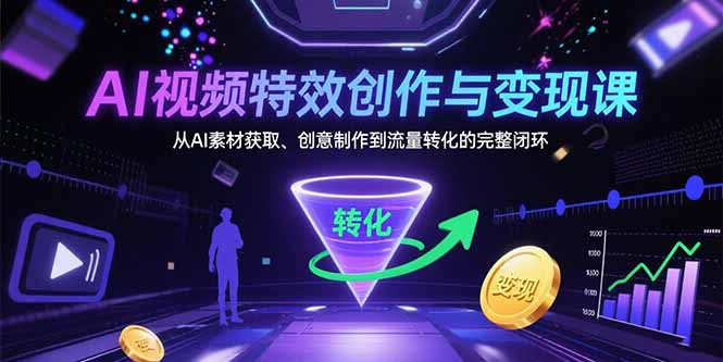 AI视频特效创作与变现课：从AI素材获取、创意制作到流量转化的完整闭环 - 副业联盟-副业联盟