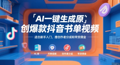 AI一键生成原创爆款抖音书单视频，适合新手入门，撸创作者分成和带货佣金【揭秘】 - 副业联盟-副业联盟