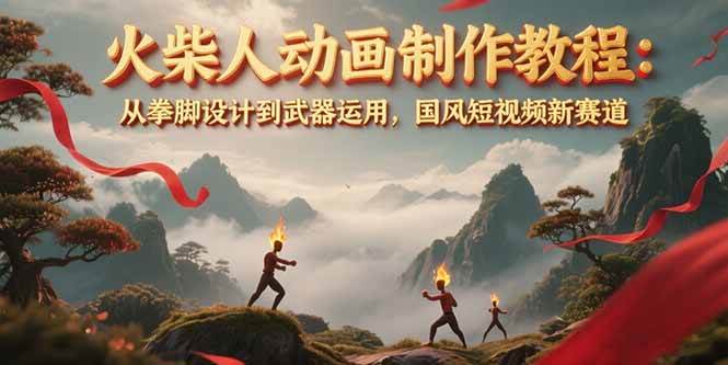 火柴人动画制作教程：从拳脚设计到武器运用，国风短视频新赛道 - 副业联盟-副业联盟