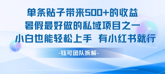 单条贴子带来5张的收益，暑假最好做的私域项目之一，小白也能轻松上手，有小红书就行 - 副业联盟-副业联盟