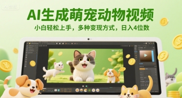 AI生成萌宠动物视频，小白轻松上手，多种变现方式，日入4位数 - 副业联盟-副业联盟
