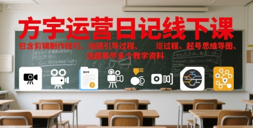 方宇运营日记线下课，包含剪辑制作技巧、拍摄引导过程、起号思维导图、选题等多个教学资料 - 副业联盟-副业联盟