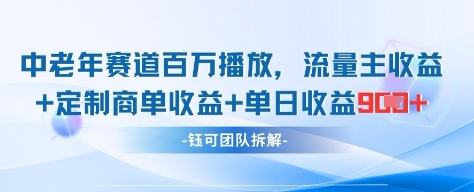 中老年赛道百万播放+流量主收益+定制收益，单日收益9张 - 副业联盟-副业联盟
