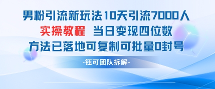 男粉引流新玩法10天引流7000人当日变现四位数可复制可批量0封号 - 副业联盟-副业联盟
