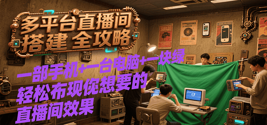 多平台直播间搭建全攻略，一部手机+一台电脑+一块绿布轻松实现你想要的直播间效果 - 副业联盟-副业联盟