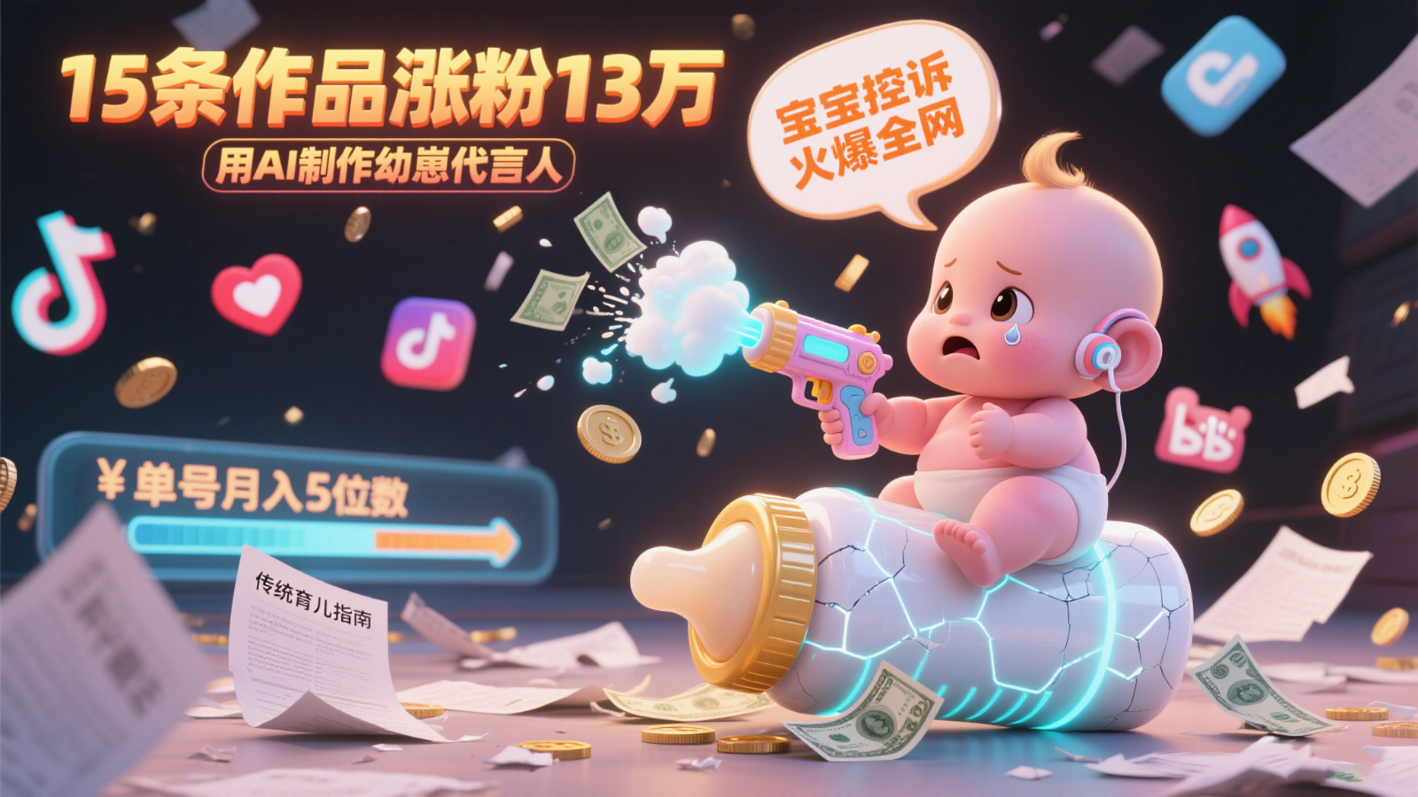 用AI制作幼崽代言人，宝宝的控诉火爆全网，15条作品涨粉13万，单号月入5位数实操教程 - 副业联盟-副业联盟