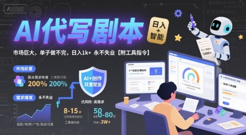 AI代写剧本，市场巨大，单子做不完，日入1k+ 永不失业【附工具指令】 - 副业联盟-副业联盟