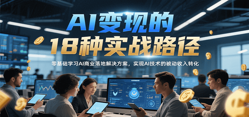 AI变现的18种实战路径，零基础学习AI商业落地解决方案，实现AI技术的被动收入转化 - 副业联盟-副业联盟