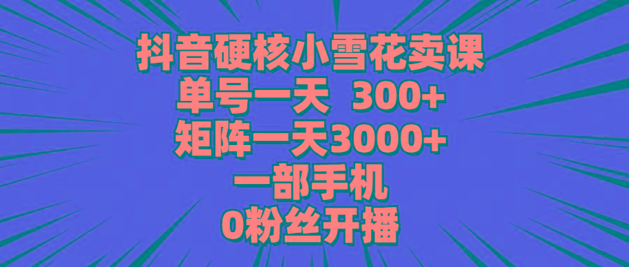 (9551期)抖音硬核小雪花卖课，单号一天300+，矩阵一天3000+，一部手机0粉丝开播 - 副业联盟-副业联盟
