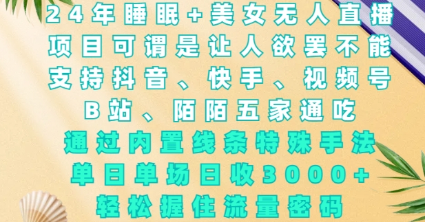 2024年睡眠+美女无人直播，通过内置线条特殊手法，单场日收3k+，轻松握住流量密码【揭秘】 - 副业联盟-副业联盟