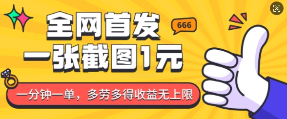 全网首发，一张截图1块钱，一分钟一单，多劳多得，收益无上限 - 副业联盟-副业联盟
