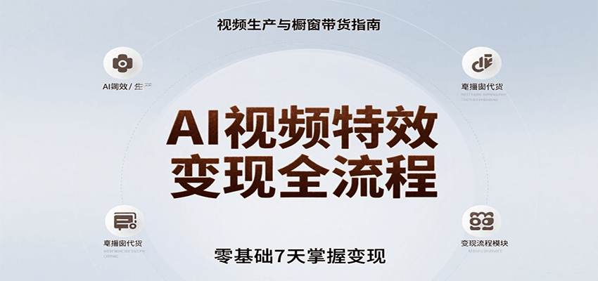 AI视频特效变现全流程，零基础7天掌握视频生产到橱窗带货变现 - 副业联盟-副业联盟
