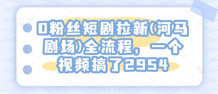 0粉丝短剧拉新(河马剧场)全流程，一个视频搞了2954 - 副业联盟-副业联盟