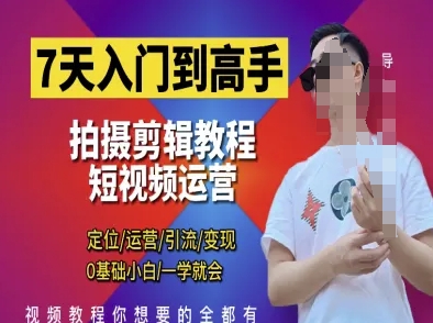 7天入门到高手，短视频剪辑运营高手课，定位 运营 引|流 变现，0基础小白一学就会 - 副业联盟-副业联盟