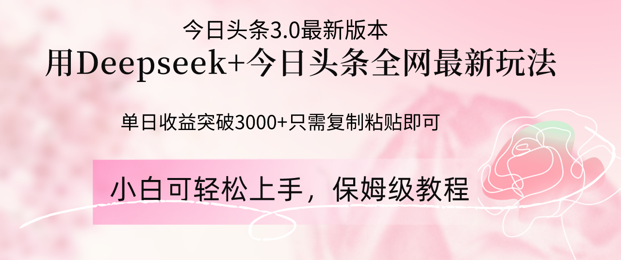 Deepseek结合今日头条全网最新玩法，单日收益突破3000+，只需要简单的... - 副业联盟-副业联盟